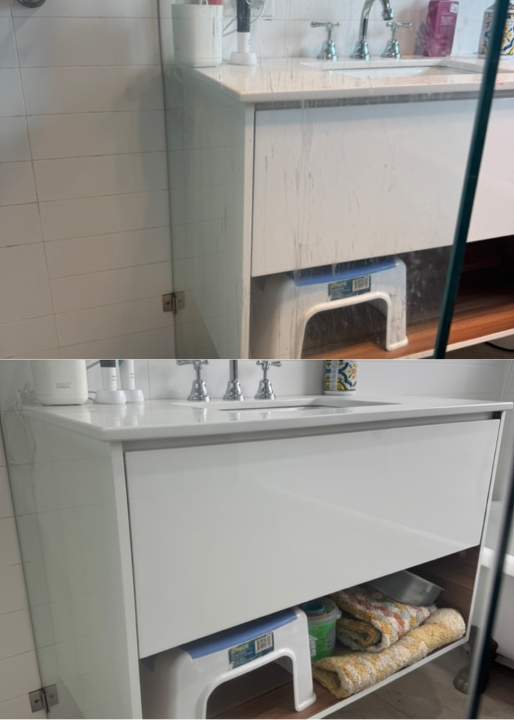 Vanity & Wall Scrub — before and after